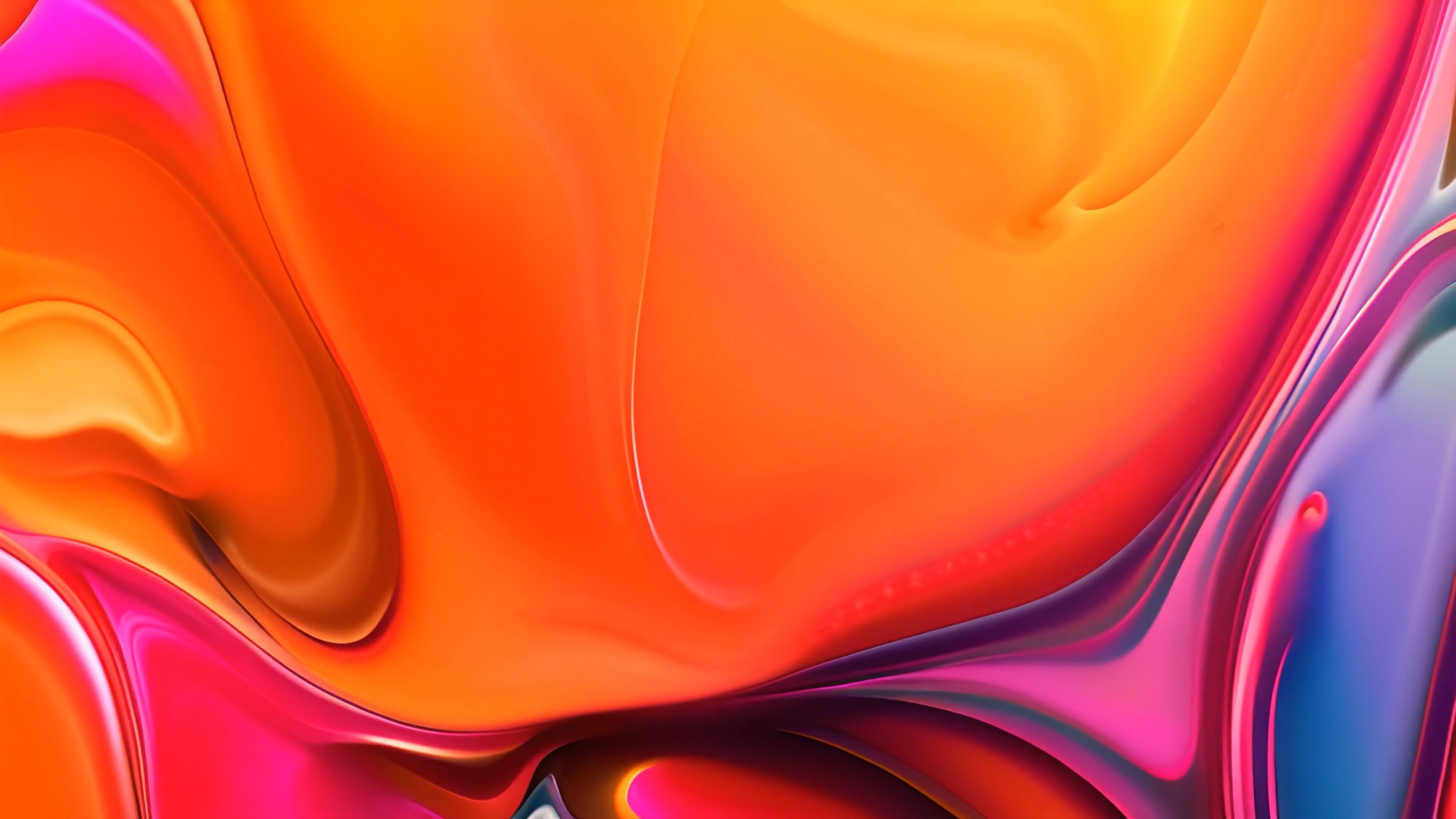 Abstract fluid art with swirling shapes in vibrant orange, magenta, pink, and blue tones